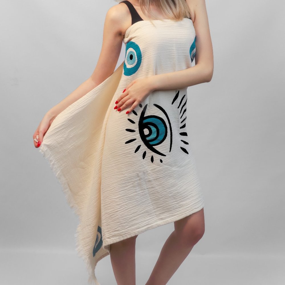 ICONIUM Luxury evil eye printed, muslin Peshtemal for women